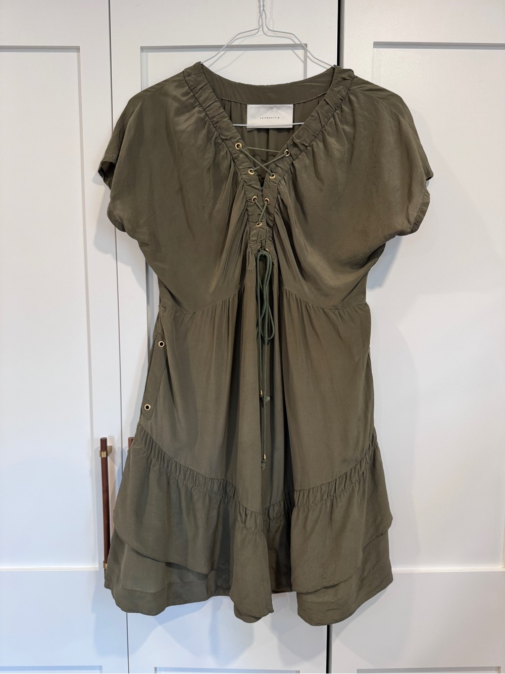 Leifsdottir Olive Green Silk Dress with pockets
